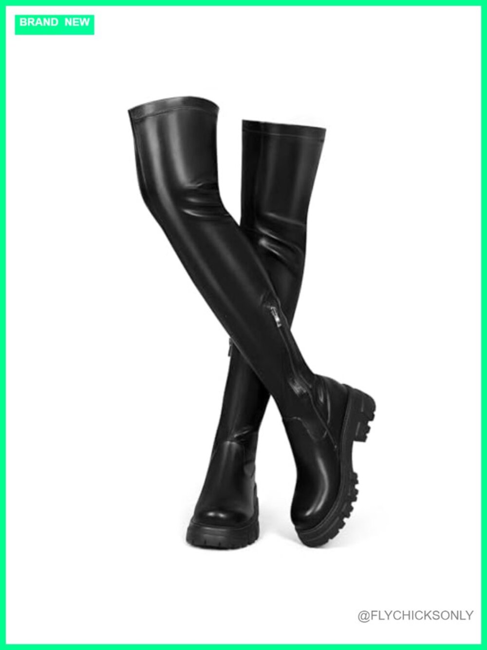 Thigh High Boots Faux Leather Stretch Over The Knee Block Heel Women